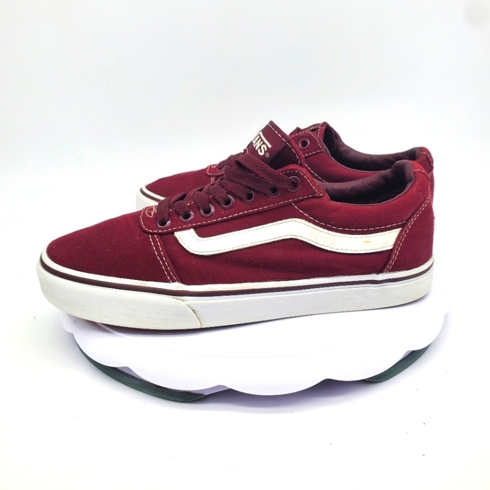 Vans Shoe Men’s 7.5 Ward Port Royale Canvas Skateboard Burgundy White